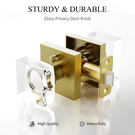Antique Brass Door Knob Privacy Door Knobs Crystal Door Knobs Interior with Lock, Old Style Antique Door Knob Glass Door Knob Square Door Handle for Bedroom Bathroom Lockable Door Knob