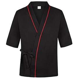 Sushi Chef Coat Unisex 3/4 Sleeve Japanese Chef Kimono Restaurant Uniform for Men and Women Black M