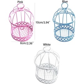 Blue Miniature Metal Wire Bird Cage Tealight Candle Holder Hanging Birdcage Lantern Wedding Candy Party Favor Box for Wedding Home Table DIY Decor