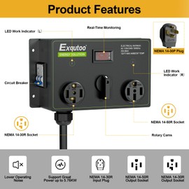 Exqutoo Manual Splitter Switch, NEMA14-30P to 14-30R &14-50R Knob Selection Charging Switch with Breaker, Ideal for EVs, Ovens, Dishwashers, 120/240VAC
