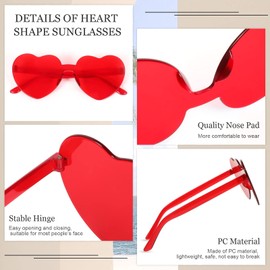 DUOQIAN 12 Pairs Heart Shaped Sunglasses for Women Rimless Red Transparent Glasses Framless Candy Color Love Eyewear Party Favor
