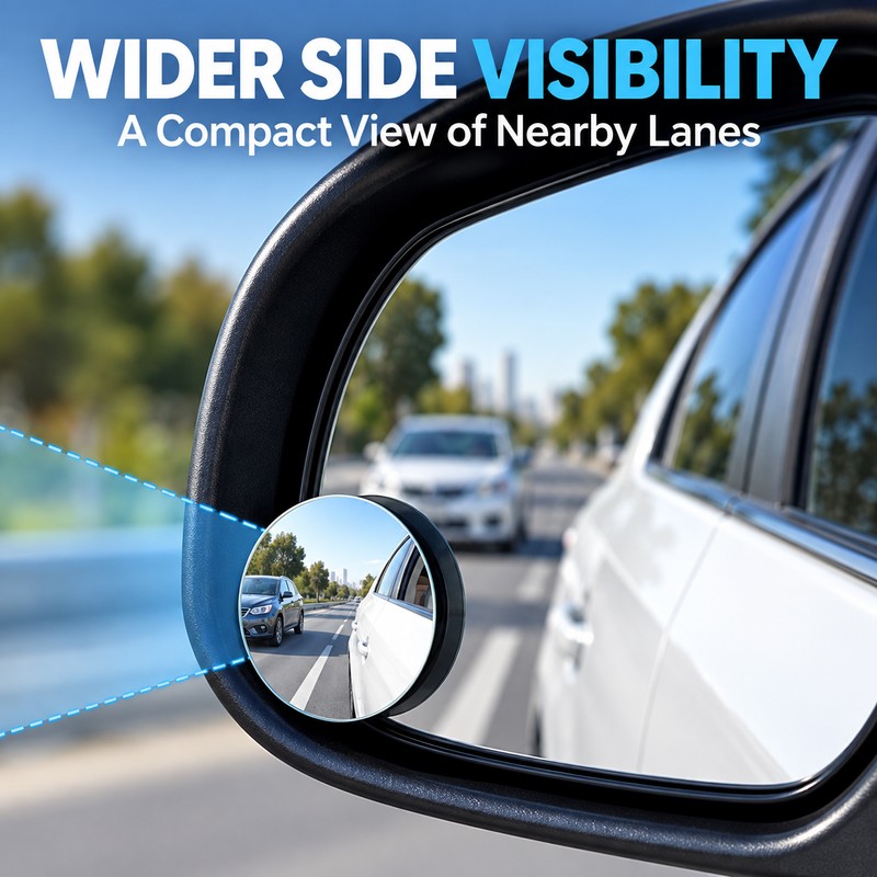 Round Blind Spot Mirrors for Cars – 360° Adjustable Wide-Angle