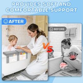 Foamagic Baby Bath Kneeler & Elbow Pad Rest Set for Parents - Light Gray Soft Knee/Elbow Cushions with Non-Slip Base & Suction Cups, Thick Foam Padding Bath Mat, Newborn Bathing Essentials for Bathtub