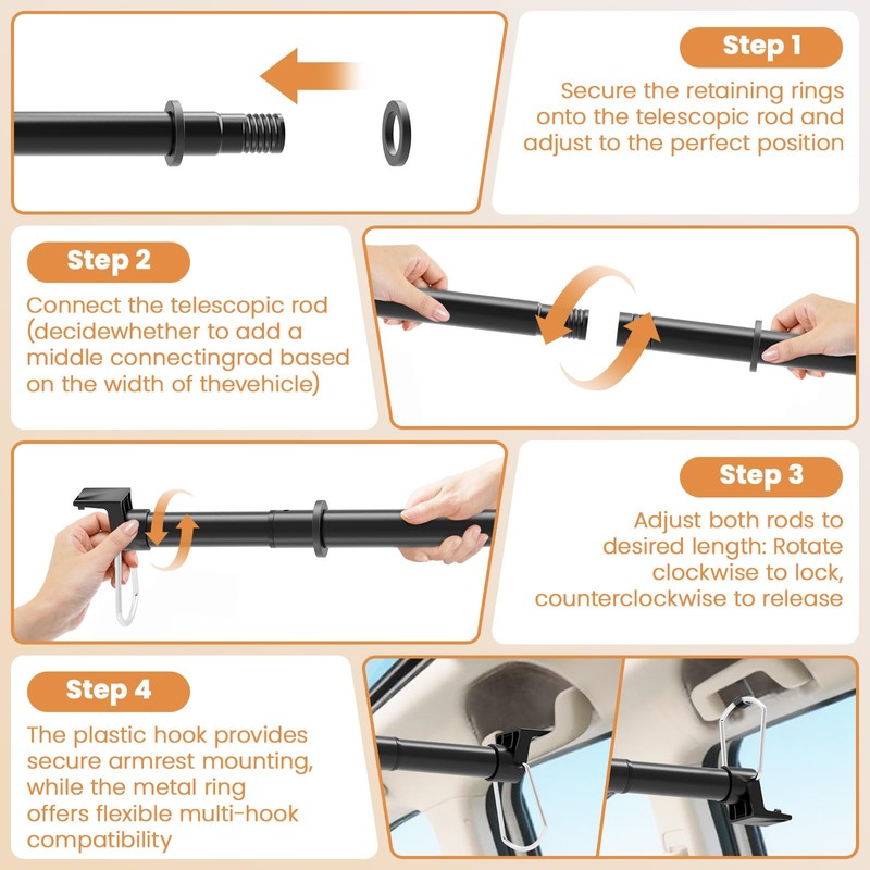 Car Hanging Accessories,Travel Hangers,Telescopic Adjustable 30-63 Inches for Compact &