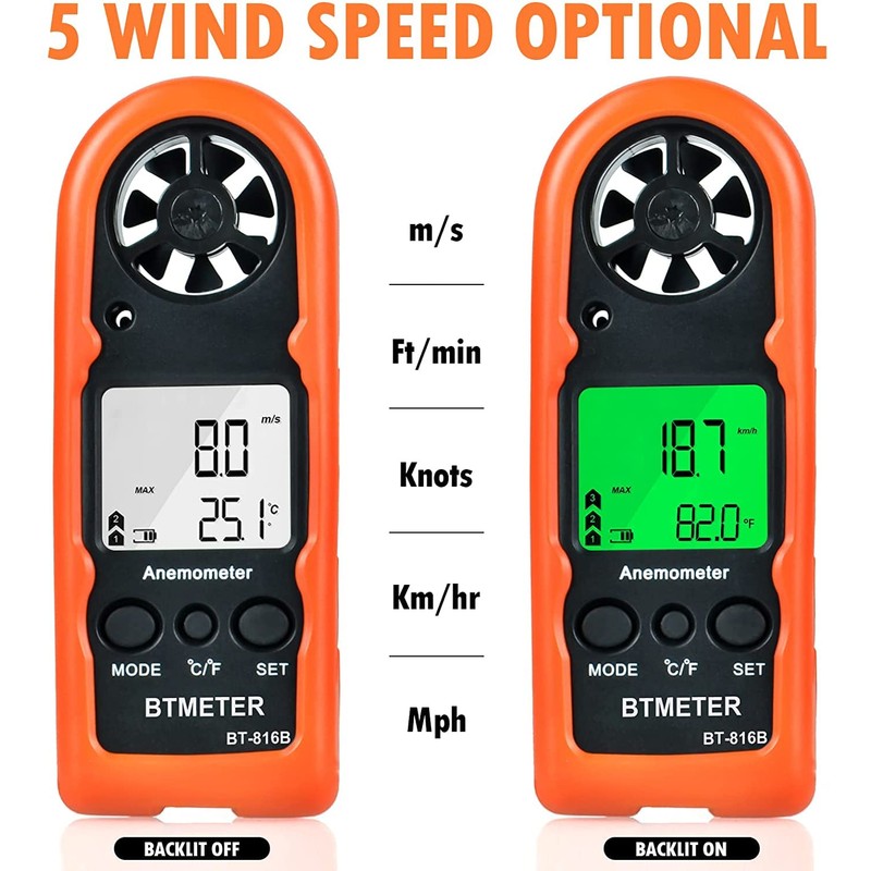 Anemometer Handheld - BTMETER BT-816B Digital Wind Speed Meter Gauge