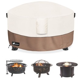 Alickwang Fire Pit Cover Round 50 Inch Waterproof,Outdoor Heavy Duty Durable 600D Tear-Resistant Fire Pit Table Cover,Patio Round Firepit Cover 50" D x 24" H, Beige