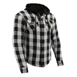 Milwaukee Leather MPM1629 Men's Black and White Armored Hooded Flannel Shirt with Aramid by DuPont Fibers - Small