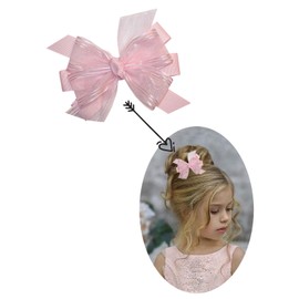WD2U Girls 4.5" Precious Pink Organza Flower Girl Hair Bow Alligator Clip