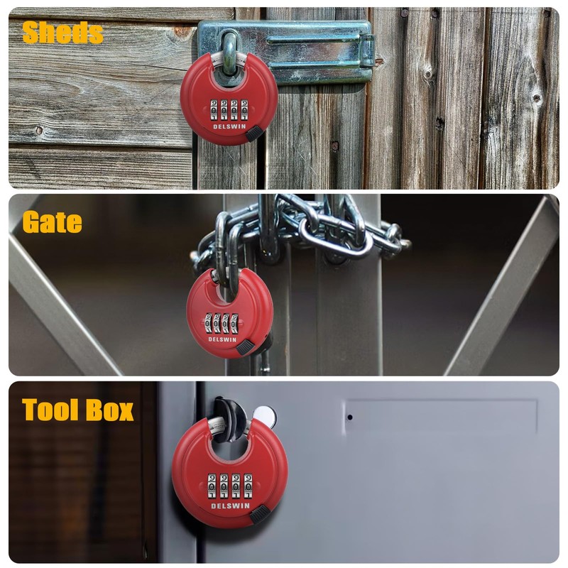 DELSWIN Outdoor Combination Padlock - 4 Digit Heavy Duty Disc