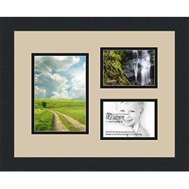 ArtToFrames Collage Photo Frame Double Mat with 1-5x7 and 2-3.5x5 Openings and Satin Black Frame