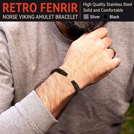 FaithHeart Stainless Steel Dragon Head Bangle Viking Wolf Head Bracelet Adjustable Raven Bracelet Punk Cord Bracelet Chain Bracelet with Gift Box for Men Women Boys, Stainless Steel