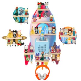 Taladad for Toniebox Starter Tonie Shelf Wall Mounted Set of 4,Tonies Figures Tonies Storage,Magnetic Wooden Floating Shelves Compatible with Tonie box Player Character for Children Room