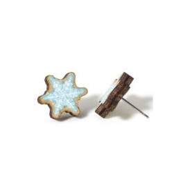 ｡.:* ☆ WINTERLICHE SCHNEEFLOCKE HOLZ STECKER IN HELLBLAU, WEISS & BRAUN ☆*.:｡. kleine Winter Ohrringe aus echtem Holz in schönen Farben, Weihnachten, Winter, Schnee