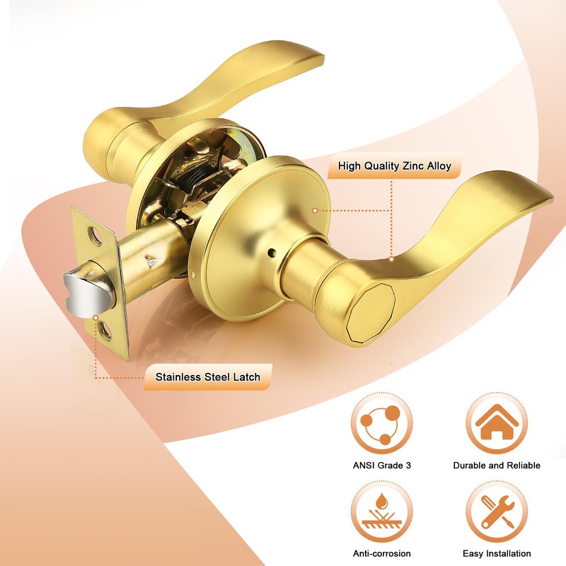 Probrico Interior Door Handle Passage Door Handle Lever Gold Door
