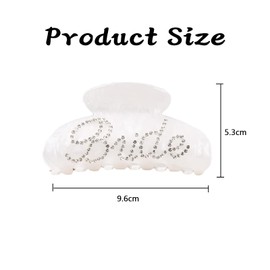 Bride Claw Hair Clip, Bride White Acrylic Hair Clips with Rhinestone Logo, Bachelorette Party Wedding Birthday Barrettes Hair Decorations for Girl, Brides to Be Gifts (White)