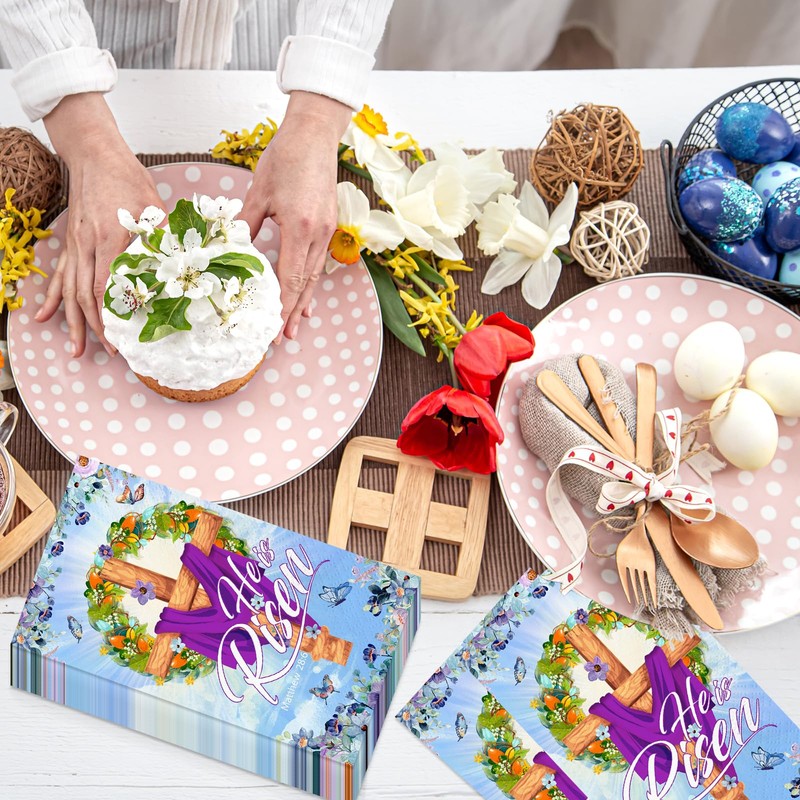 100Pcs Spring Easter Napkins, He Is Risen Napkins Guest Paper