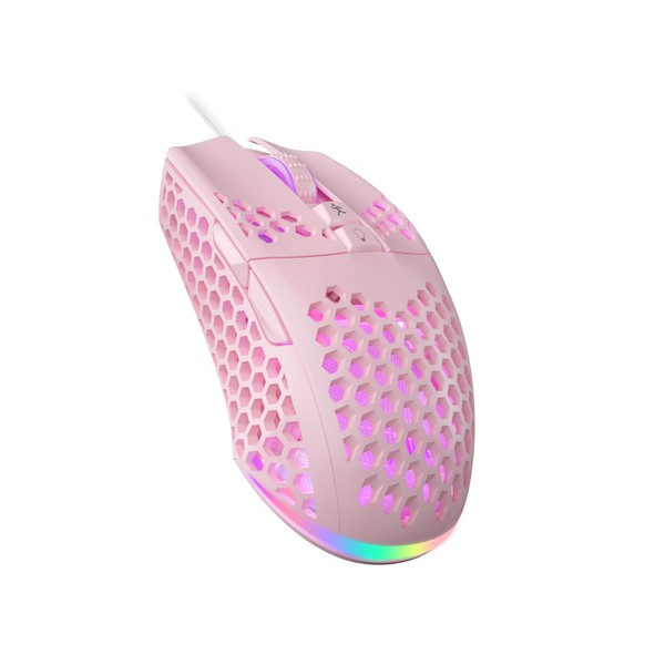 SOLAKAKA SM900 Pink Wired Gaming Mouse with Honeycomb Shell,12800 DPI,7