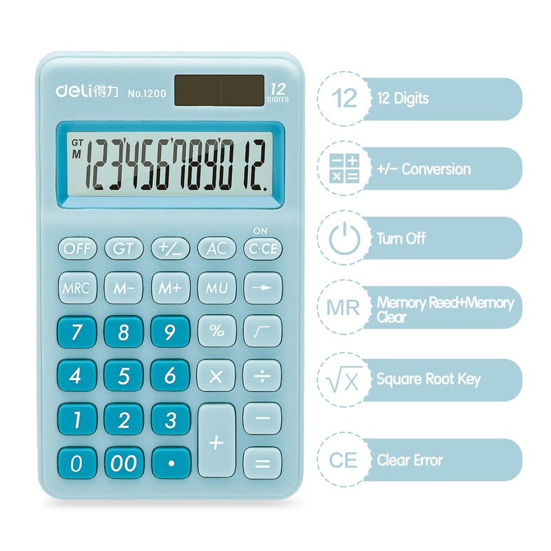 Deli Standard Function Basic Calculator, 12 Digit Desktop Calculator with