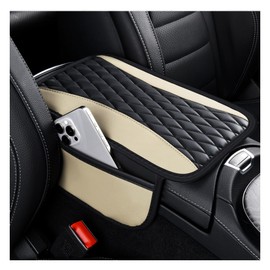 IHOTDER Patchwork Leather Center Console Covers for Cars,Upgraded Arm Rest Cover for Car with Side Storage Pocket for Car Seat Organizer,Middle Console Cover Stylish Car Decoration (Light Beige)