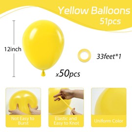 Awenztech Yellow Balloons 12 inch, Yellow Latex Balloons 50pcs Party Balloons for Baby Shower Sunflower Bee Wedding Birthday Party Decorations