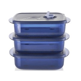 Tupperware Vent N Serve Container Set of 3 Medium Shallow in Indigo Blue