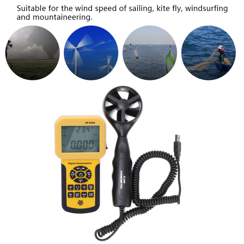 HP-846A Digital Portable Anemometer Wind Speed Gauge Air Temperature Meter