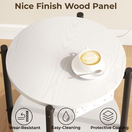 LIKIMIO Side Table with Charging Station, 2-Tier Round End Table with Lower Shelf, 15.8" W Modern Wooden Nightstand for Small Spaces, Living Room, Bedroom, White