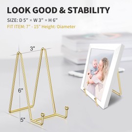 3 Pack Plate Stands for Display, 6 Inch Picture Stand Black Iron Easel Decorative Plate Holder Display Stand, Metal Photo Frame Stand for Decorative Dish, Book, Tablets, Tabletop Art (6 Inch, Gold)