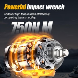 Adedad 1/2 inch Brushless Impact Wrench 750N.m(553 Ft-lbs) 20V High Torque Impact Gun with 2x4.0AH Battery and Fast Charger Cordless Impact Driver for Car,Construction,Building,DIY