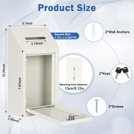 KYODOLED Money Cash Drop Box with Lock, Metal Donation and Suggestion Box with Slot Wall Mounted for Farm or Office, Home, Outdoor, White, 10.24 x 5.7 x 2.95 Inch