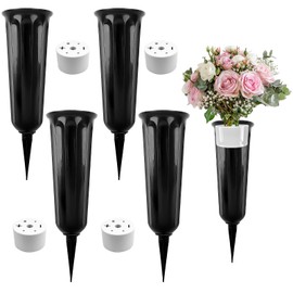 TOPBELIEF Pack of 4 Grave Vases with Ground Spike, Grave Vase, Graveyard Vase, Memorial Vases for Graves, Grave Vases, Grave Vase Insert, Flower Vase for Grave, Lawn, Yard, Garden Decoration (Black)