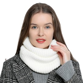 DonDon Loop Scarf Women's Winter Tube Scarf Winter Scarf Round Scarf Soft and Warm, white 2