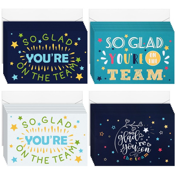 48 Pack Welcome to Team Cards Employee Appreciation Cards with 48 Envelopes So Glad You're on the Team Work Anniversary Cards Staff Thank You Cards for Recognition Gifts, 7.8 x 6 Inch(Star Style)