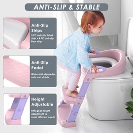 Zieyeen Potty Training Seat with Step Stool Ladder, Toddler Potty Training Toilet for Boys Kids, Potty Chair Adjustable Potty Seat for Toilet with Anti-Slip Wide Steps Splash Guard Safety Handles