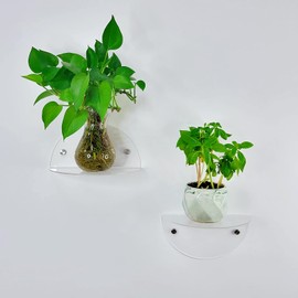 ROYALITA Small Acrylic Shelves Room Decor Floating Shelves (2-Pack, 8-inch Diameter) - Wall Mounted Display Stand for Plants, Makeup, and More - Ideal for Home and Office, Clear