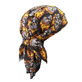 Sweat Wicking Do Rags Skull Caps, Cooling Hip Hop Hat, Beanie Durag Motorcycle Head Wrap Doo Rag Liner for Men Women, Fire Skull, One Size