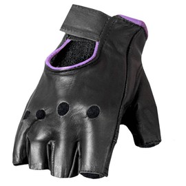 Hot Leathers womens Motorcycle cold weather gloves, Black/Purple, Large