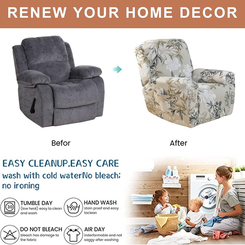Eco-Ancheng 4-Piece Recliner Chair Cover, Lazyboy Recliner Covers, Non-Slip, Storage