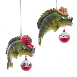 Kurt Adler Lodge Bass with Saying Ornaments, 2 Assorted