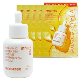 Innisfree Vitamin C Green Tea Enzyme Blemish Toning Serum Large Capacity 50ml + Vitamin C Serum Gel Mask (25mL) 5 sheets / 이니스프리 비타C 그린티 엔자임 잡티 토닝 세럼 대용량 50ml+비타민C 세럼 겔 마스크 (25mL) 5매