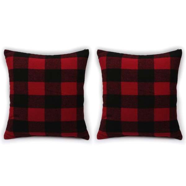 Ruth&Boaz Buffalo Plaid Wool Blend Cushion Cover Pillowcase Set of 2 O-Red (45cm x 45cm) (O-Red Set of 2, 18"x18")