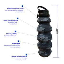 Etoto Plastic grenade water bottle, food grade silicone cycling sports, retractable and foldable, high-temperature resistant