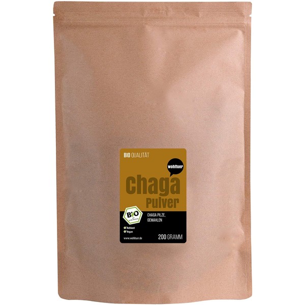 Wohltuer Bio Chagapulver 200g in Rohkostqualität, Chaga Vitalpilz Pulver bio,