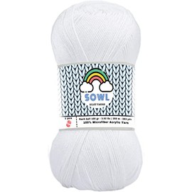 SOWL Acrylic Yarns - Silky Touch - White - 100% Microfiber Acrylic Yarn 1 Ball Skeins 3.5 oz 100 Gram 380 Yards | Fingering Weight Yarn for Knitting & Crochet Yarn for Crocheting