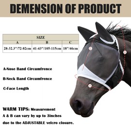 GmwyCzV Fliegenmaske, Pferd UV Schutz Pferde Fliegenschutz Maske, Horse Fly Mask mit Ohrenschut, Elastisch Super Comfort Breathability Moskito Maske, für Pferde jeder Größe Geeignet