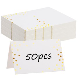50Pcs Place Cards for Table Setting, 4.5x3.5 Inch Gold Foil Polka Dot Wedding Place Cards, Exquisite Table Places Card and Blank Name Card, for Food Buffet Wedding Banquets Events Menu Dinner Party