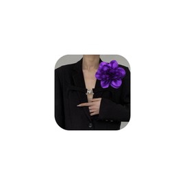 Large Flower Brooches for Women Dainty Fabric Floral Brooch Pin Bohemian Large Big Rose Camellia Flower Oversized Brooches Prom Accessories Jewelry (E-Purple)