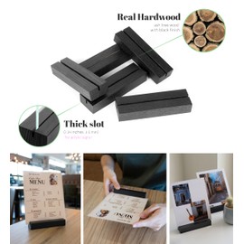 10 Pack Black Wood Place Card Holder - Events Party Tabletop Sign Holder - Table Place Cards - Table Sign Stand - Stands for Name Cards for Wedding, Party, Birthday. (Thick Slot 10pcs Black Wood)