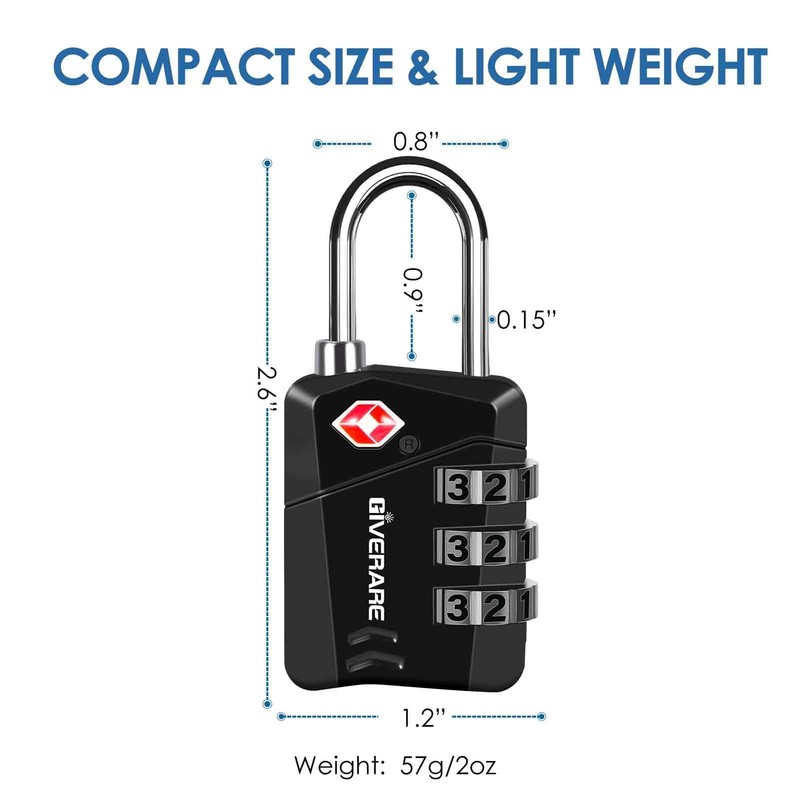 2 Pack TSA Approved Travel Luggage Locks, Metal Combination Lock,