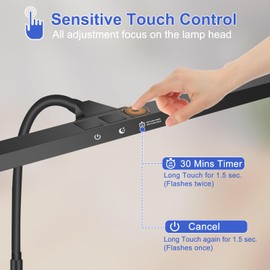 NAKOOS Desk Lamps for Home Office, 12W LED Desk Lamp with Clamp, 1500LM Bright 17” Touch Control Architect Desk Light, Stepless Dimming Table Light with Sleep Mode Timer for Studio Monitor Workbench